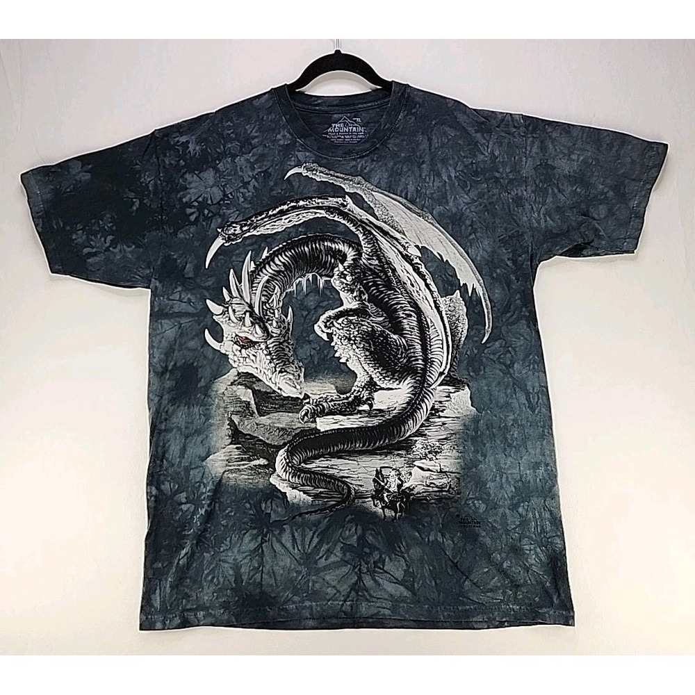 Vintage‎ Y2K Dragon Knight Tie Dye Men's T-Shirt Size XL Blue Gray The Mountian